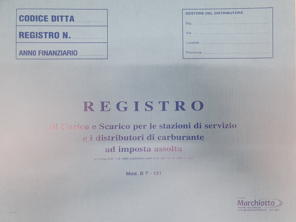 B7-151 Registro di Carico e Scarico per le stazioni di servizio e i distributori di carburante ad imposta assolta